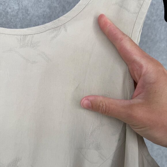 Banana Bay Womens VTG 100% Silk Shift Dress Size L Tan Palm Tree Embroidered - Picture 5 of 10